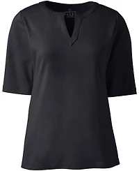 Lands' End Plus Cotton Polyester Modern Half Sleeve Splitneck