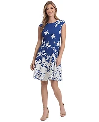 London Times Petite Cap-Sleeve Fit & Flare Dress