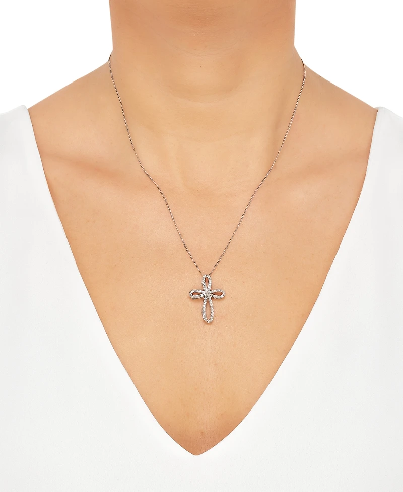Diamond Curved Openwork Cross 18" Pendant Necklace (1/2 ct. t.w.) in Sterling Silver