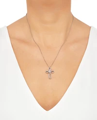 Diamond Curved Openwork Cross 18" Pendant Necklace (1/2 ct. t.w.) in Sterling Silver