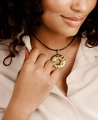Ettika Statement 18k Gold Plated Hammered Circle Cord Necklace