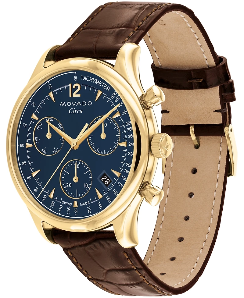 Movado Men's Circa Swiss Quartz Chrono Brown Leather Watch 43mm