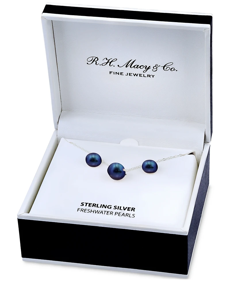 Two-Pc. Set Dyed Black Cultured Freshwater Pearl (8-10mm) Pendant Necklace & Stud Earrings Sterling Silver (Also White Pink Fres