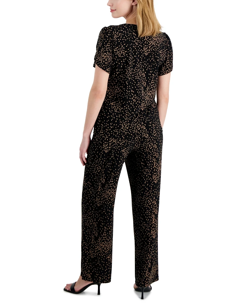 Ak Anne Klein Petite Printed Wide-Leg Pull-On Knit Pants