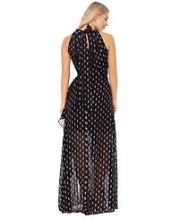Betsy & Adam Petite Printed Ruffled Halter Gown