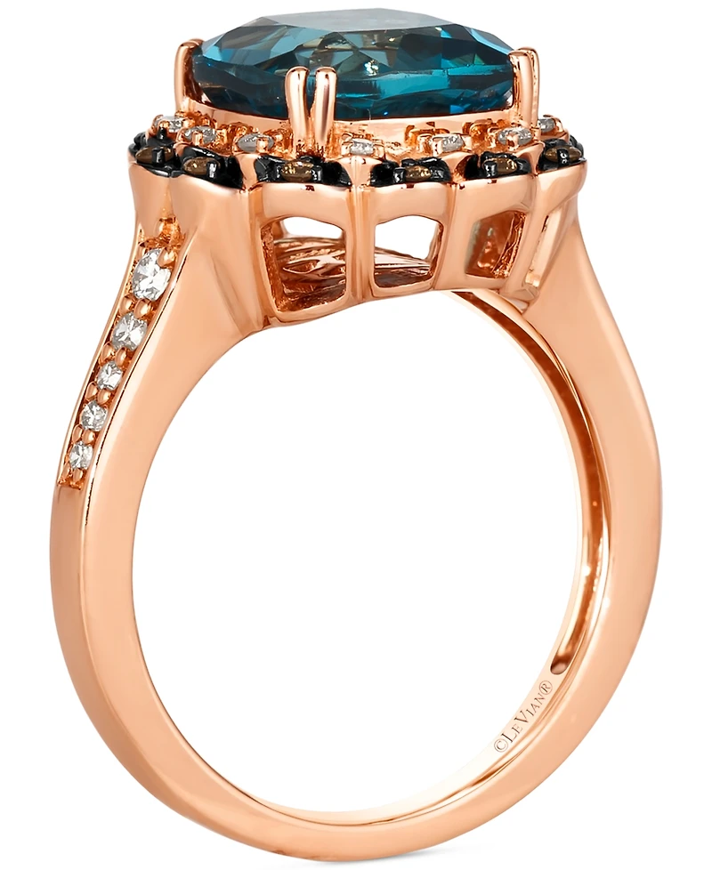 Le Vian Deep Sea Blue Topaz (4-1/2 ct. t.w.) & Diamond (1/3 ct. t.w.) Double Halo Ring in 14k Rose Gold