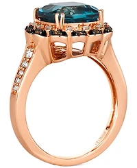 Le Vian Deep Sea Blue Topaz (4-1/2 ct. t.w.) & Diamond (1/3 ct. t.w.) Double Halo Ring in 14k Rose Gold