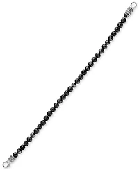 Esquire Men's Jewelry Black Spinel Beaded Bracelet in Sterling Silver, Created for Macy's