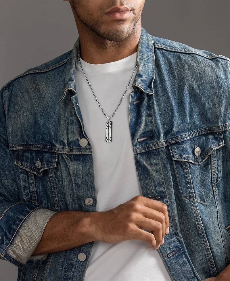 Esquire Men's Jewelry Black Diamond Dog Tag 22" Pendant Necklace in Stainless Steel & Black Ion-Plate, Created for Macy's