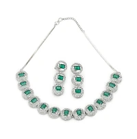 Sohi Women's Green Crystal Bling Necklace And Earrings (Set Of 2)
