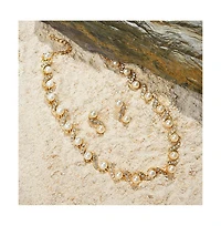 Sohi Women's Gold Pearl Swirl Necklace And Earrings (7-8 mm) (Set Of 2)
