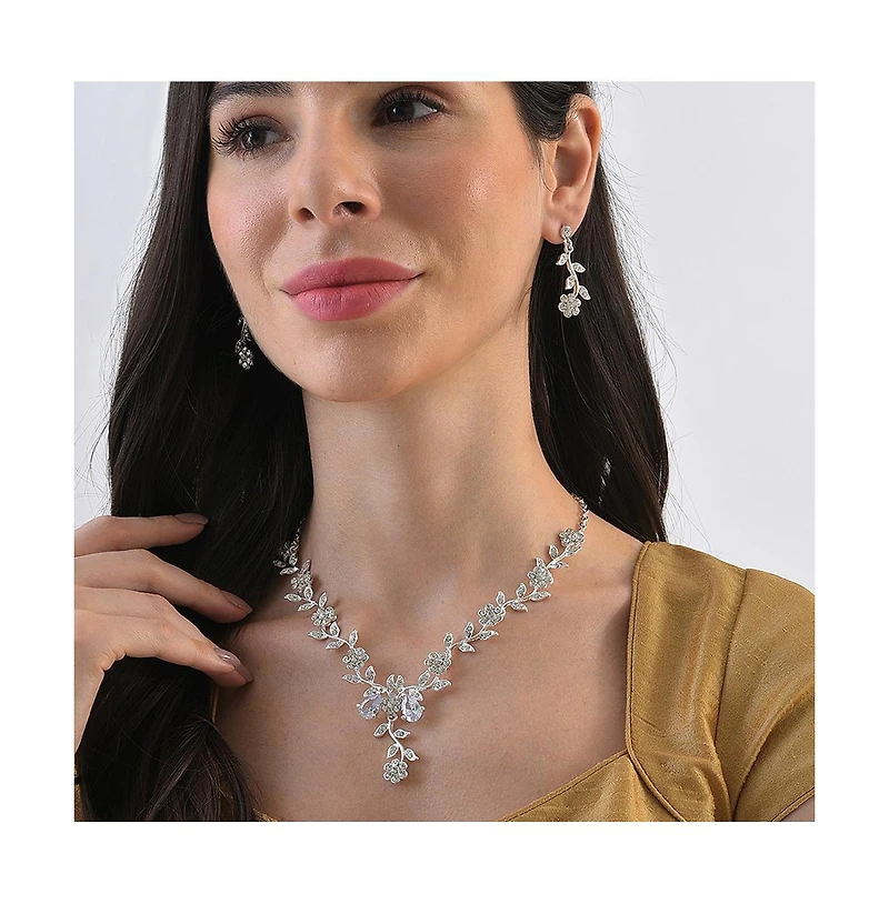 Sohi Women's Silver Intricate Embellished Flora Jewellery Set