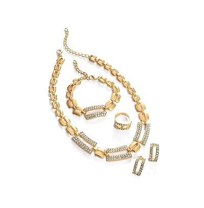 Sohi Women's Gold Embellished Geometric Necklace, Earrings, Bracelet And Ring (Set Of 4)