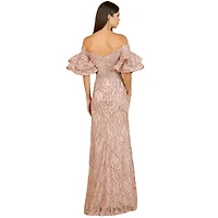 Lara Women's Off shoulder mermaid beaded gown with tiered sleeves