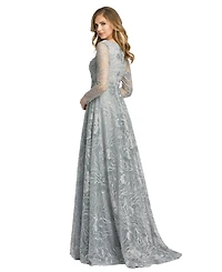 Women's Jewel Encrusted Long Sleeve Square Neck Gown