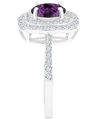 Amethyst (1-1/5 ct. t.w.) & Lab-Grown White Sapphire (1/2 Square Halo Birthstone Ring Sterling Silver (Also Additional Birthstones)