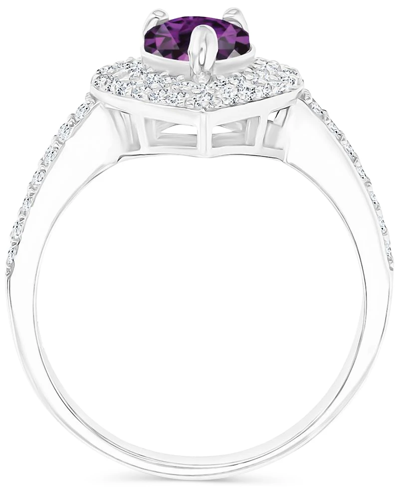 Amethyst (3/4 ct. t.w.) & Lab-Grown White Sapphire Teardrop Halo Birthstone Ring Sterling Silver (Also Additional Birthstones)