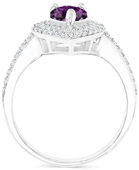 Amethyst (3/4 ct. t.w.) & Lab-Grown White Sapphire Teardrop Halo Birthstone Ring Sterling Silver (Also Additional Birthstones)