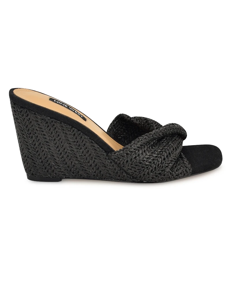 Nine West Women's Nikhil Slip-On Square Toe Wedge Sandals