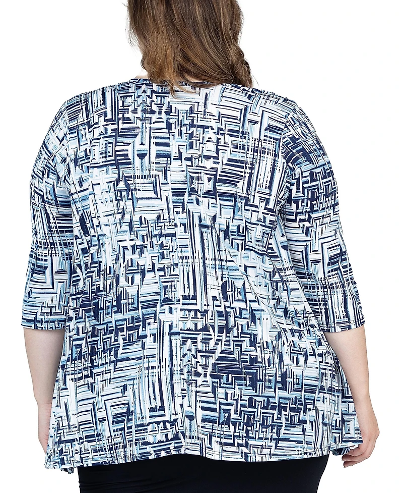 24seven Comfort Apparel Plus 3/4 Length Sleeve Open Cardigan