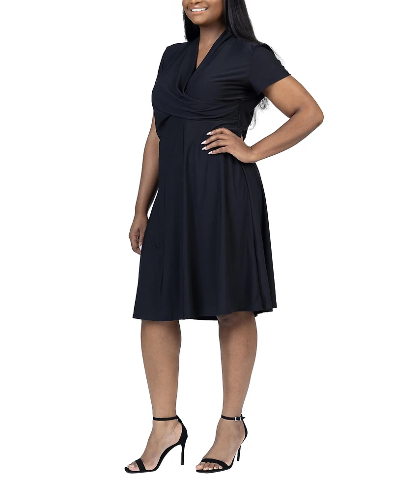 24seven Comfort Apparel Plus Short Sleeve Rouched Wrap Dress