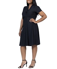 24seven Comfort Apparel Plus Short Sleeve Rouched Wrap Dress