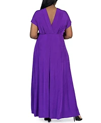24seven Comfort Apparel Plus Size Front Slit Empire Waist Maxi Dress