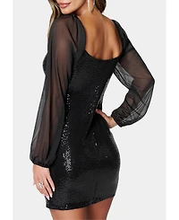 Bebe Women's Disco Dot Square Neck Dress