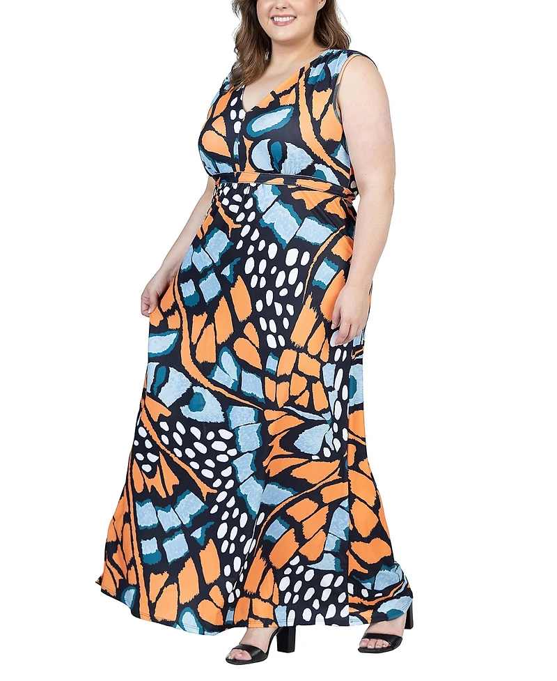 24seven Comfort Apparel Plus Size Empire Waist Sleeveless Maxi Dress