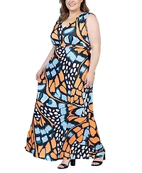 24seven Comfort Apparel Plus Size Empire Waist Sleeveless Maxi Dress