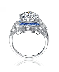 Sterling Silver White Gold Plated with Colorful Baguette Cubic Zirconia Cocktail Ring