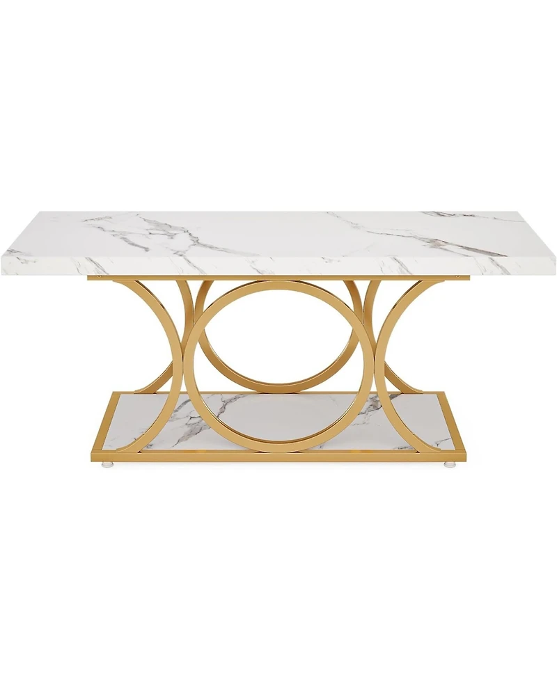 Tribesigns Rectangle Coffee Table, 47.24-inch Modern Coffee Tables for Living Room, 2-Tier Faux Marble Wood Coffee Table with Geometric Metal Legs,Bla