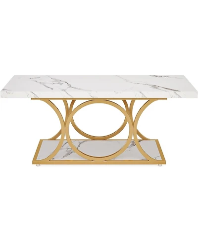 Tribesigns Rectangle Coffee Table, 47.24-inch Modern Coffee Tables for Living Room, 2-Tier Faux Marble Wood Coffee Table with Geometric Metal Legs,Bla