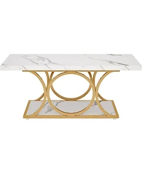 Tribesigns Rectangle Coffee Table, 47.24-inch Modern Coffee Tables for Living Room, 2-Tier Faux Marble Wood Coffee Table with Geometric Metal Legs,Bla