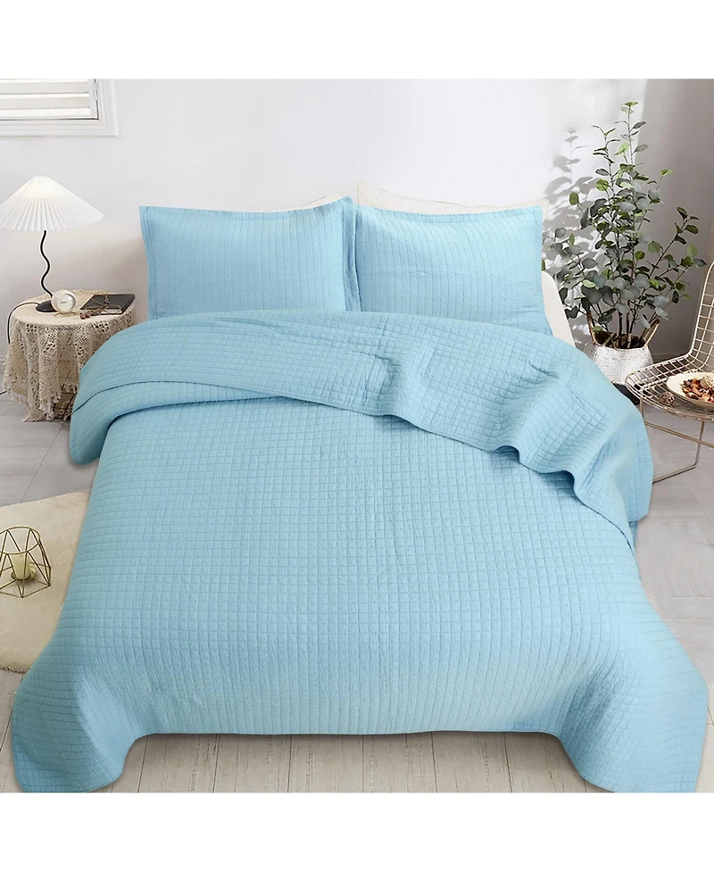 MarCielo 100% Blue Cotton Quilt Bedspread Set