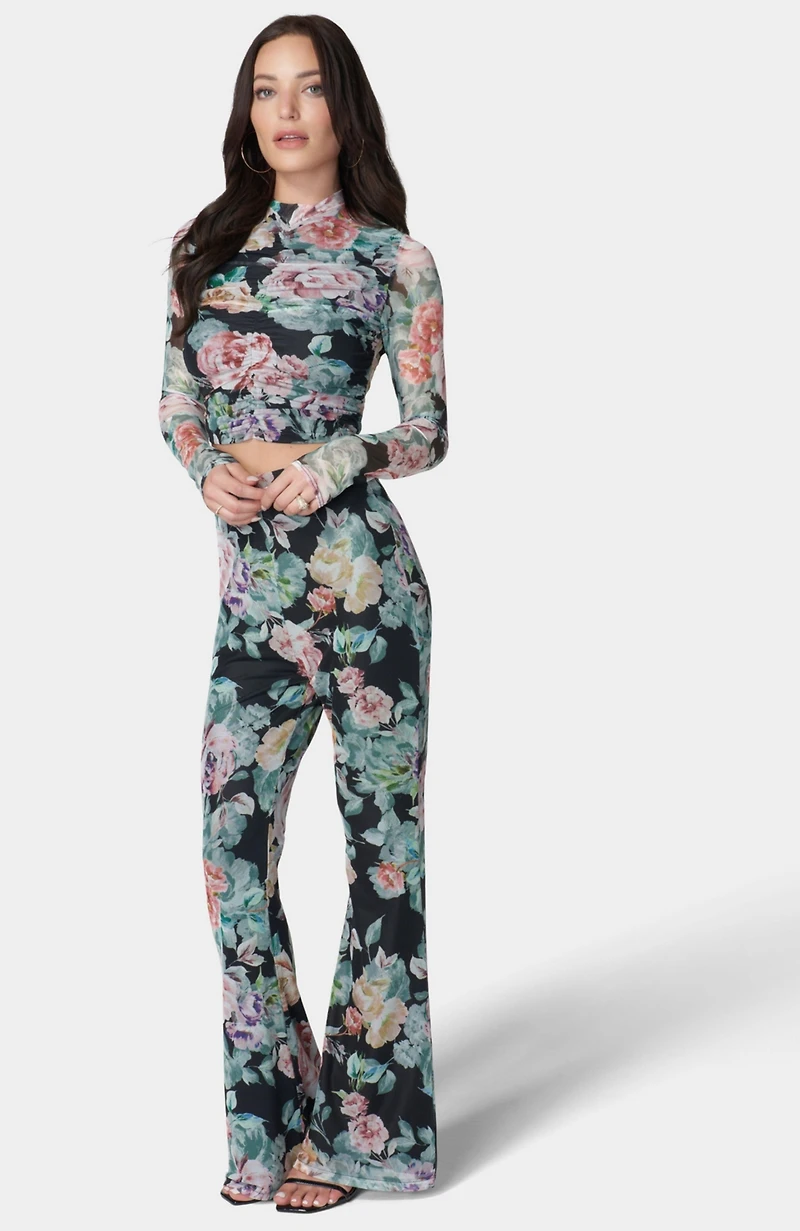 Bebe Women's Printed Two Piece Mesh Jumpsuit