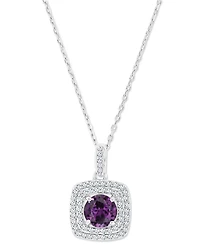 Amethyst (1-1/5 ct. t.w.) & Lab-Grown White Sapphire (1/3 Square Halo Birthstone Pendant Necklace Sterling Silver, 16" + 2" extender (Als