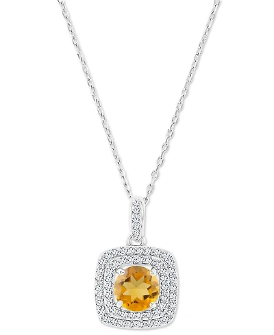 Amethyst (1-1/5 ct. t.w.) & Lab-Grown White Sapphire (1/3 Square Halo Birthstone Pendant Necklace Sterling Silver, 16" + 2" extender (Als