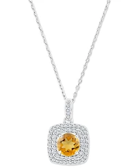 Amethyst (1-1/5 ct. t.w.) & Lab-Grown White Sapphire (1/3 Square Halo Birthstone Pendant Necklace Sterling Silver, 16" + 2" extender (Als