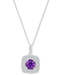 Amethyst (1-1/5 ct. t.w.) & Lab-Grown White Sapphire (1/3 Square Halo Birthstone Pendant Necklace Sterling Silver, 16" + 2" extender (Als