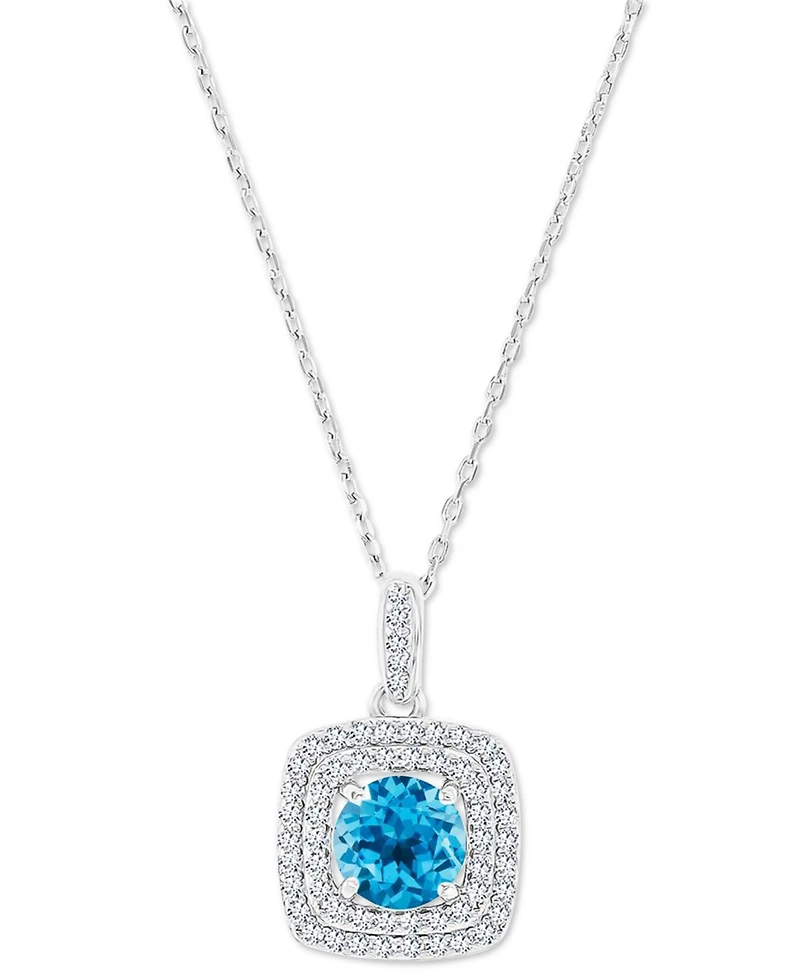 Amethyst (1-1/5 ct. t.w.) & Lab-Grown White Sapphire (1/3 Square Halo Birthstone Pendant Necklace Sterling Silver, 16" + 2" extender (Als