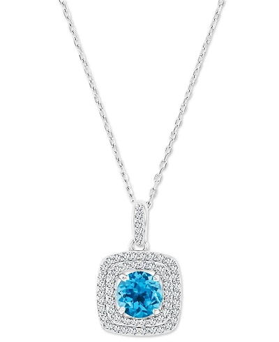 Amethyst (1-1/5 ct. t.w.) & Lab-Grown White Sapphire (1/3 Square Halo Birthstone Pendant Necklace Sterling Silver, 16" + 2" extender (Als