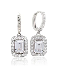 Suzy Levian Sterling Silver Cubic Zirconia Emerald-Cut Halo Dangle Earrings