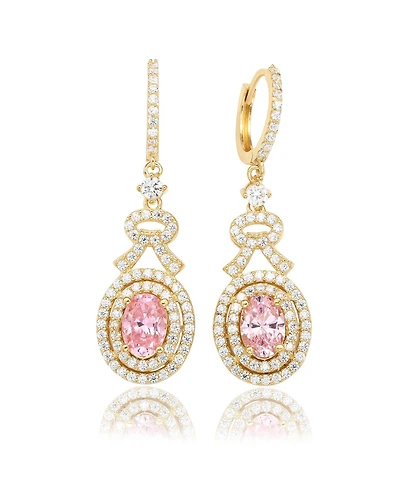 Suzy Levian Sterling Silver Cubic Zirconia Regal Oval Double Halo Drop Dangle Earrings