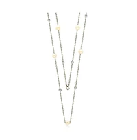 Suzy Levian New York Suzy Levian Sterling Silver Pearl and Cubic Zirconia Station Necklace