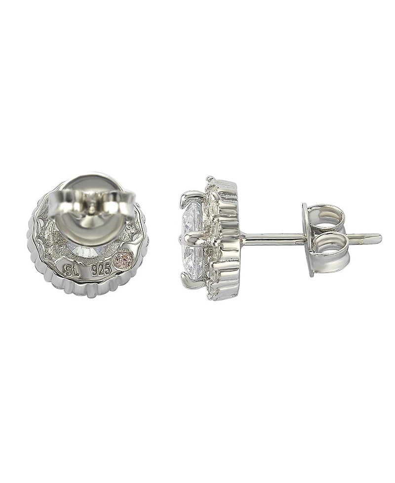 Suzy Levian Sterling Silver Cubic Zirconia Classic Round Halo Stud Earrings