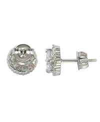 Suzy Levian Sterling Silver Cubic Zirconia Classic Round Halo Stud Earrings
