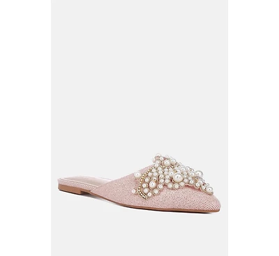 Astre Pearl Embellished Shimmer Mules