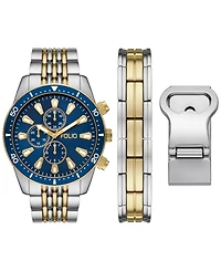 Folio Men's Three Hand 2T Silver-Tone, Gold-Tone Alloy Watch 42mm Gift Set