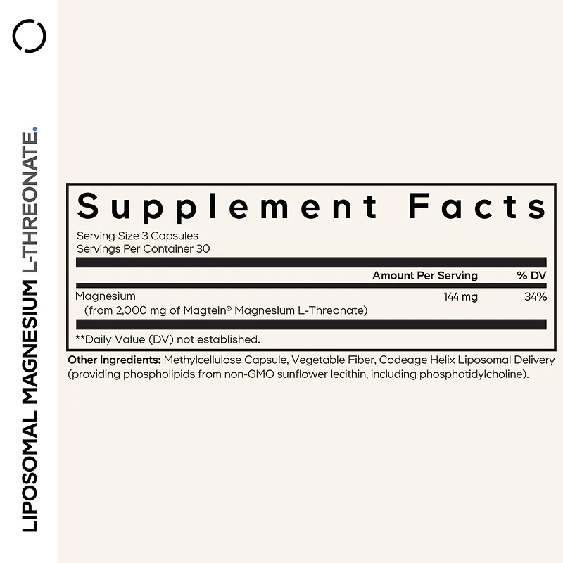 Codeage Liposomal Magnesium L-Threonate Supplement, Patented Magtein Magnesium Threonate for Brain Health, Memory and Cognitive Function Support, Bioa